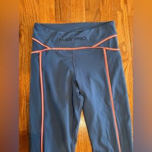 Nike Pro Women's Blue Leggings with Pink Piping